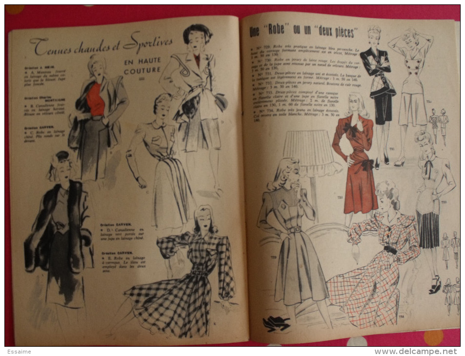 2 revues "la mode chic". 1946. féminine mode chapeaux robes tricot haute couture