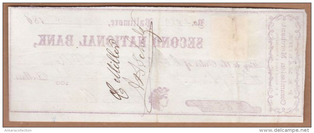 AC - SECOND NATIONAL BANK, BALTOMORE MARYLAND 1870 CHECK 2 CENT REVENUE STAMP - Stati Uniti