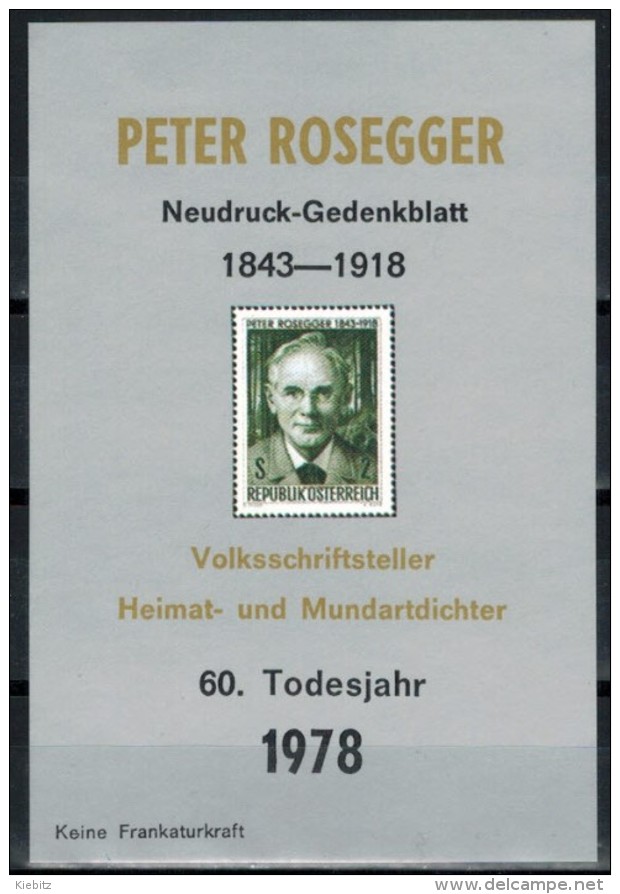 V19 - Gedenkblock 1978 - Rosegger 60. Todestag - Proeven & Herdruk