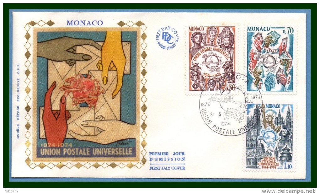 Monaco FDC N° 953 /5 Complet UPU 1974 Union Postale Universelle - FDC