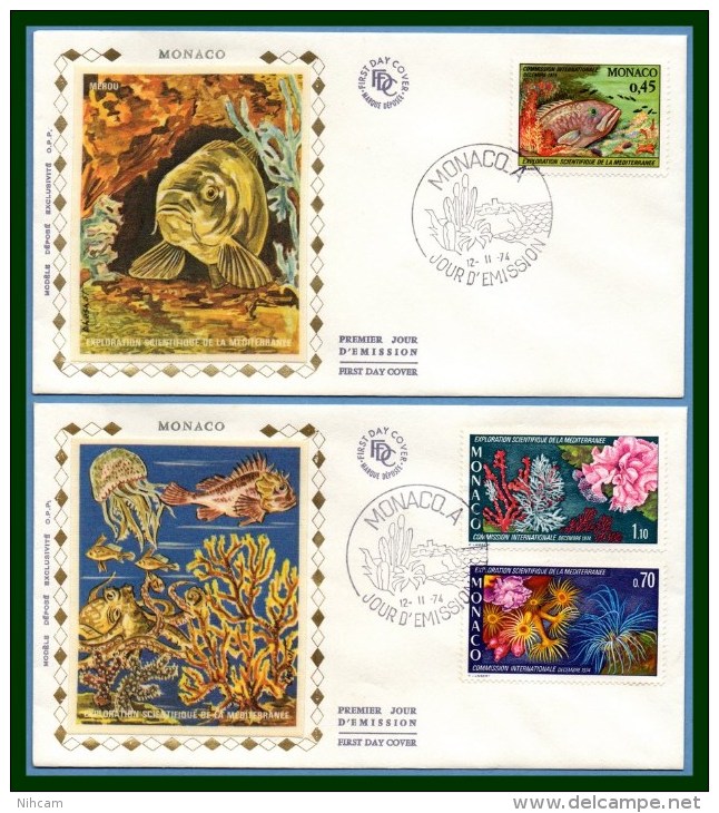 Monaco FDC N° 981 /3 Complet Exploration Méditerranée 1974 Poisson Fish ... - FDC