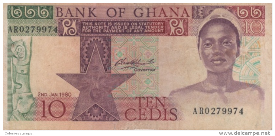 (B0177) GHANA, 1980. 10 Cedis. P-20b. VF - Ghana