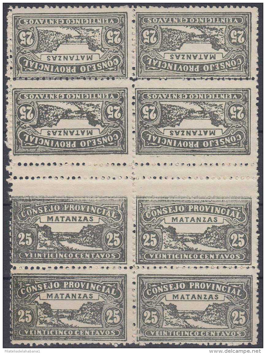 REP-117 CUBA REPUBLICA REVENUE. MATANZAS LOCAL STAMP. TETE BECHE 25c BLOCK 8 PERFORATED. - Portomarken