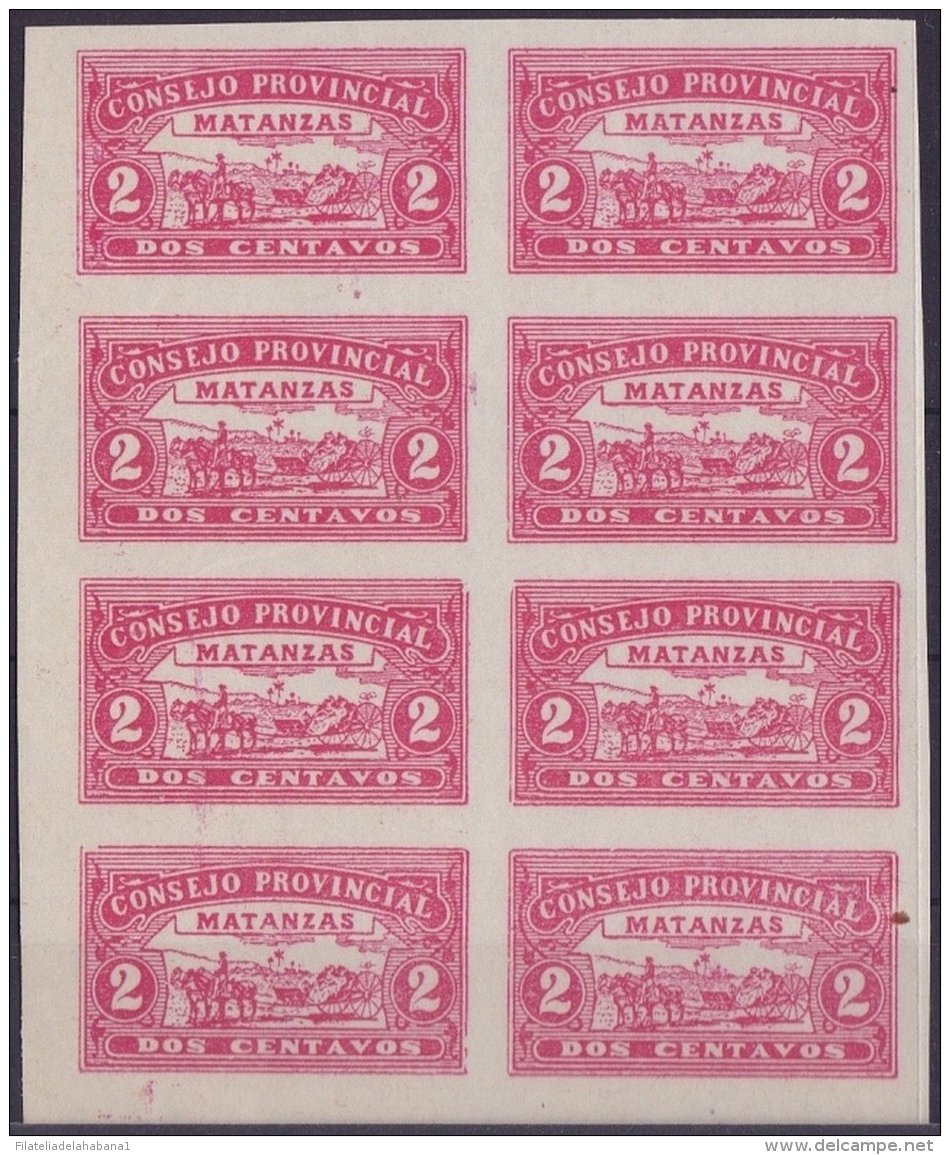 REP-119 CUBA REPUBLICA REVENUE. MATANZAS LOCAL STAMP. 2c BLOCK 8 IMPERFORATED. - Timbres-taxe