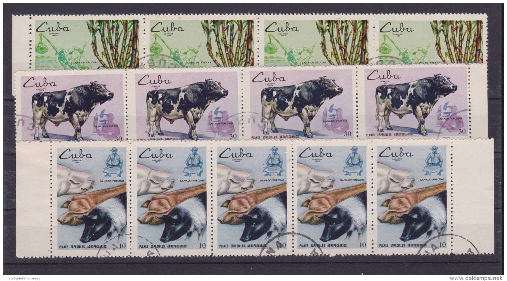 1969.41 CUBA (LG-812) 1969  PRODUCCIONES AGROPECUARIAS. FRUIT PIG CAO ORANGE PINNEAPLE COMPLETE SHEET USED. - Neufs