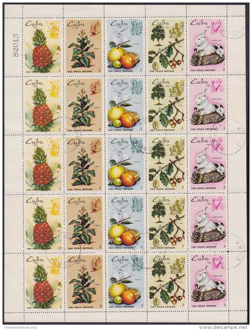 1969.41 CUBA (LG-812) 1969  PRODUCCIONES AGROPECUARIAS. FRUIT PIG CAO ORANGE PINNEAPLE COMPLETE SHEET USED. - Unused Stamps