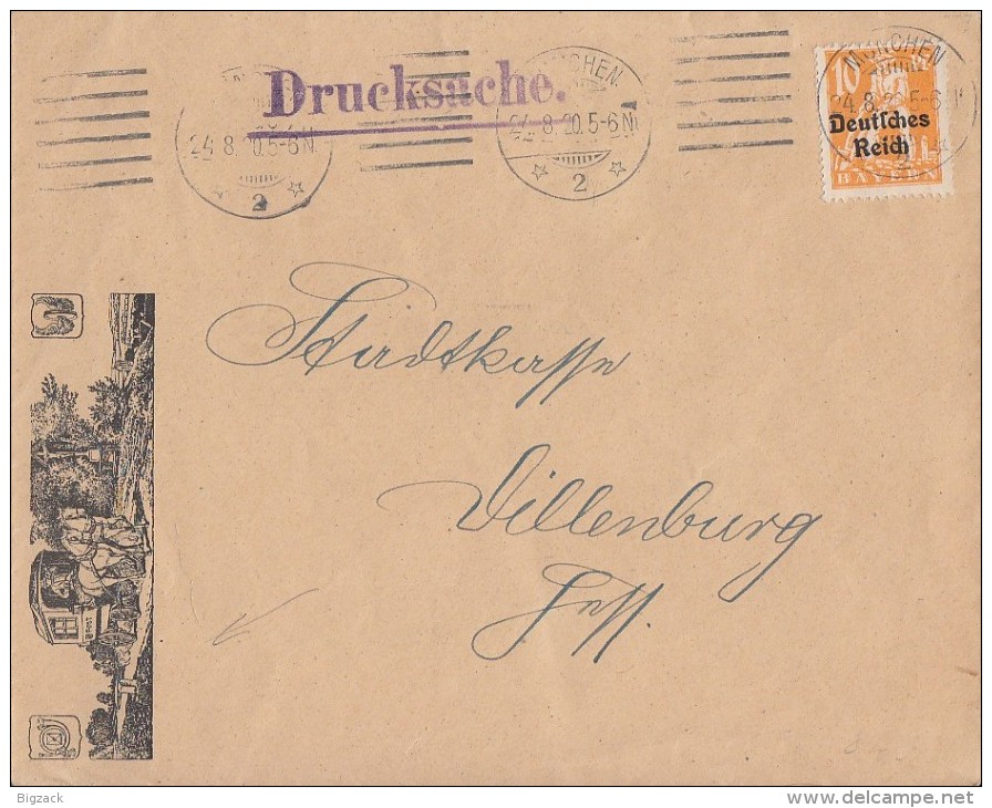 DR Brief Mit Zudruck Postkutsche EF Minr.120 München 24.8.20 - Briefe U. Dokumente
