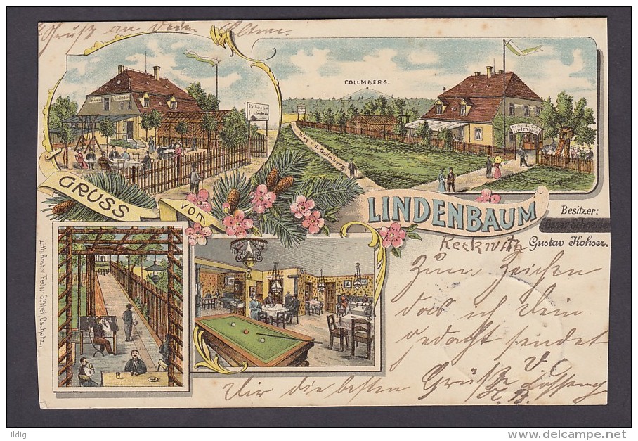 Litho Gruß Vom Lindenbaum (Oschatz), Bahnpost 1902, Leicht Beschnitten - Oschatz