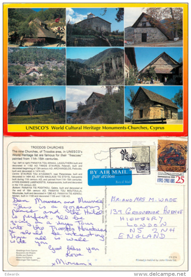 UNESCO Churches, Troodos, Cyprus Postcard Posted 1998 Stamp - Chypre