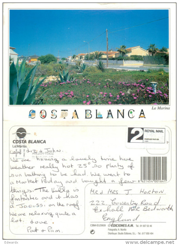 La Marina, Costa Blanca, Spain Postcard Posted 2000s Private Post ATM Stamp Via GB (?) Via Finland - Otros & Sin Clasificación