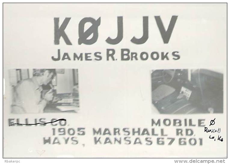 Amateur Radio QSL - K0JJV/M Movile In Russell County, KS -USA- 1976 - 2 Scans - Radio Amateur