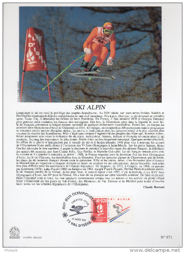 FRANCE 1991 : Encart Philatélique 1er Jour " JO D´ALBERTVILLE : SKI ALPIN " N° YT 2710. - Winter 1992: Albertville