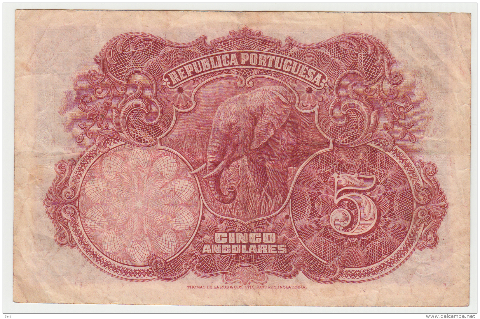 Portuguese Angola 5 Angolares 1926 VF+ Pick 66 VERY RARE - Angola