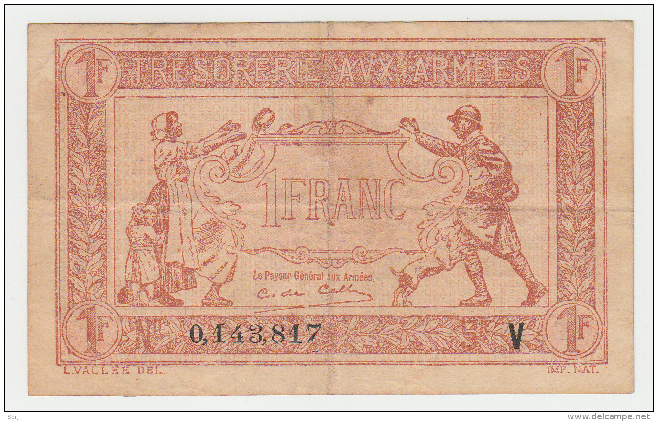 FRANCE 1 FRANC TRESORERIE AUX ARMEES 1917 VF+ P M2 - 1917-1919 Legerschatkist