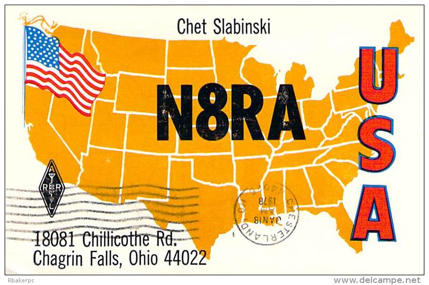 Amateur Radio QSL - N8RA - Chagrin Falls, OH -USA- 1977 - 2 Scans - Radio Amateur