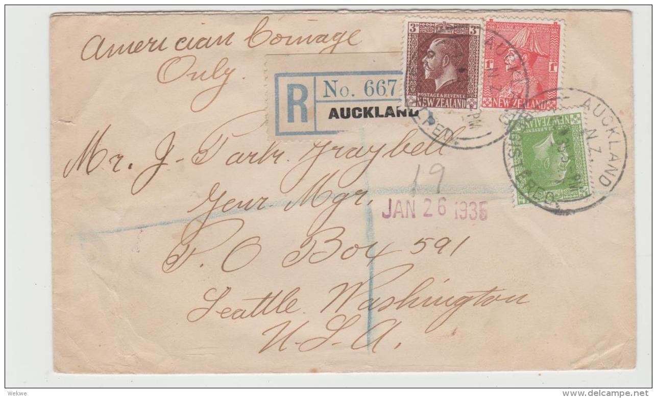 NZ179 / Takapuna (Auckland) 1935 Mit George V,Ausgabe 3 Pence Etc. Nach USA - Briefe U. Dokumente