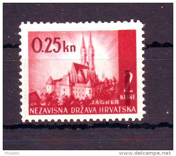 Croatia NDH 1942 Y Overprint On Landmasrk Stamp Zagreb Mi No 82 MNH - Croatia