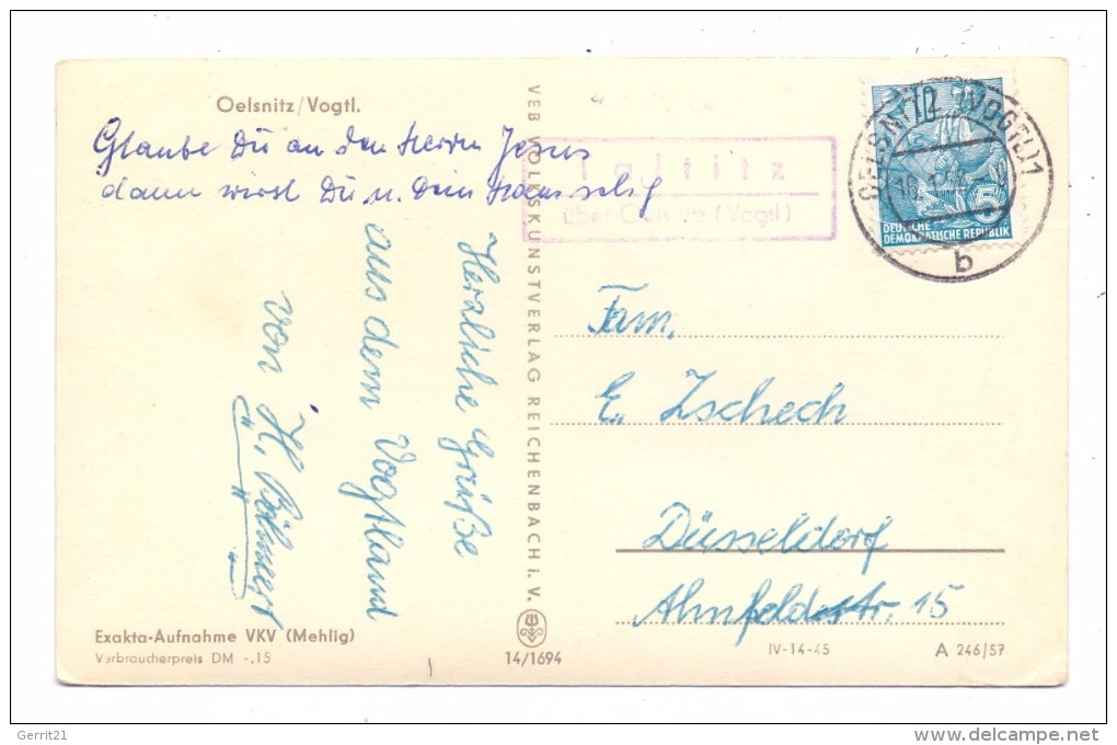 0-9920 OELSNITZ Vogtland, Gesamtansicht, 1957, Landpoststempel "Taltitz über Oelsnitz" - Oelsnitz I. Vogtl.