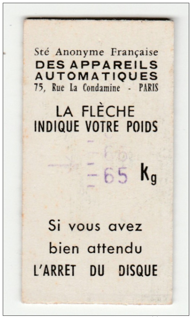 Ticket De Pesée - Automobile - GORDINI 1930 - Sté Anonyme Française Des Appareils Automatiques - Ohne Zuordnung