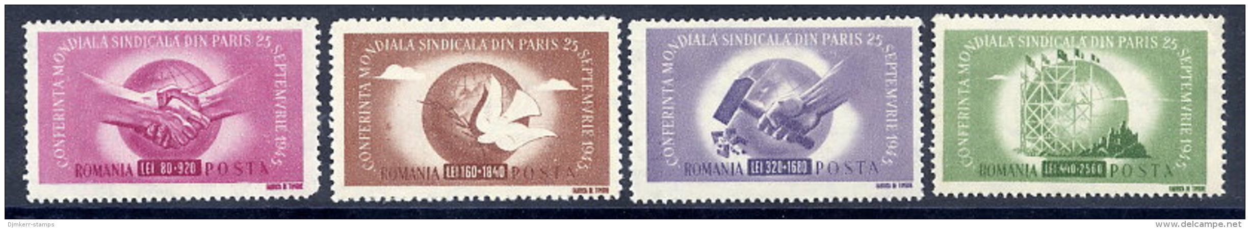 ROMANIA 1945 World Trade Union Congress Set MNH / **.  Michel 917-20 - Nuovi