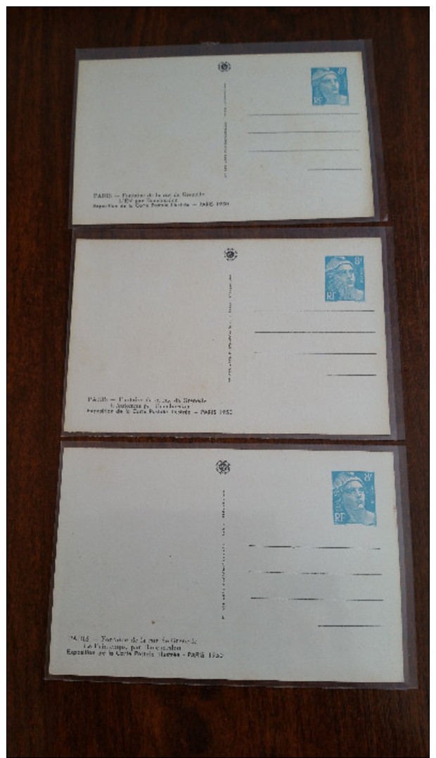 3 DOCUMENTS FRANCE ENTIER POSTAL MARIANNE DE GANDON 8 Francs EXPOSITION PARIS 1950 AUTOMNE ETE PRINTEMPS/FREE SHIPPING R - Altri & Non Classificati