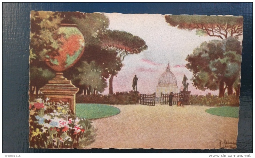 Carte Postale Aquarelle Ancienne De ROME: Villa Doria Pamphili - Parken & Tuinen