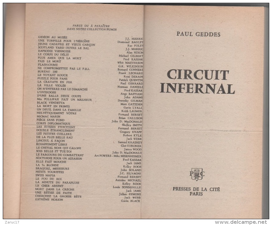 LIVRE CIRCUIT INFERNAL  PAUL GEDDES  Collection PUNCH Livre N° 132 EDITIONS Presse De La Cité Paris - Plon