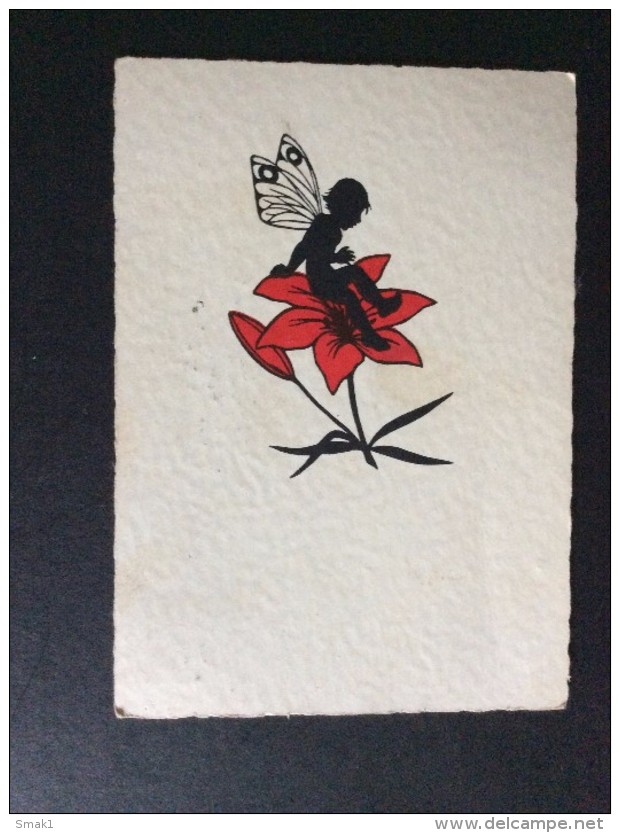 AK Silhouette Fee Mit Flügeln Auf Rote Blume FAIRY   ANSICHTSKARTEN 1937 - Scherenschnitt - Silhouette