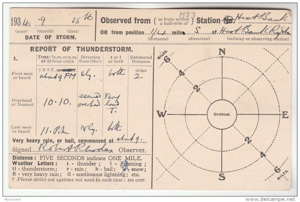 1934 HEST BANK RAILWAY STATION COVER Postcard METEOROLOGY Report WEATHER STATION  Re THUNDERSTORM Gb Gv Stamps Train Cds - Covers & Documents