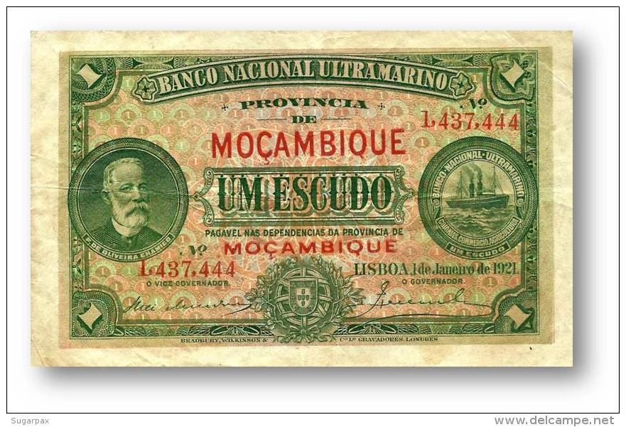 MOZAMBIQUE - 1 ESCUDO - 01.01.1921 - P 66.b - F. De OLIVEIRA CHAMIÇO - PORTUGAL - Mozambique