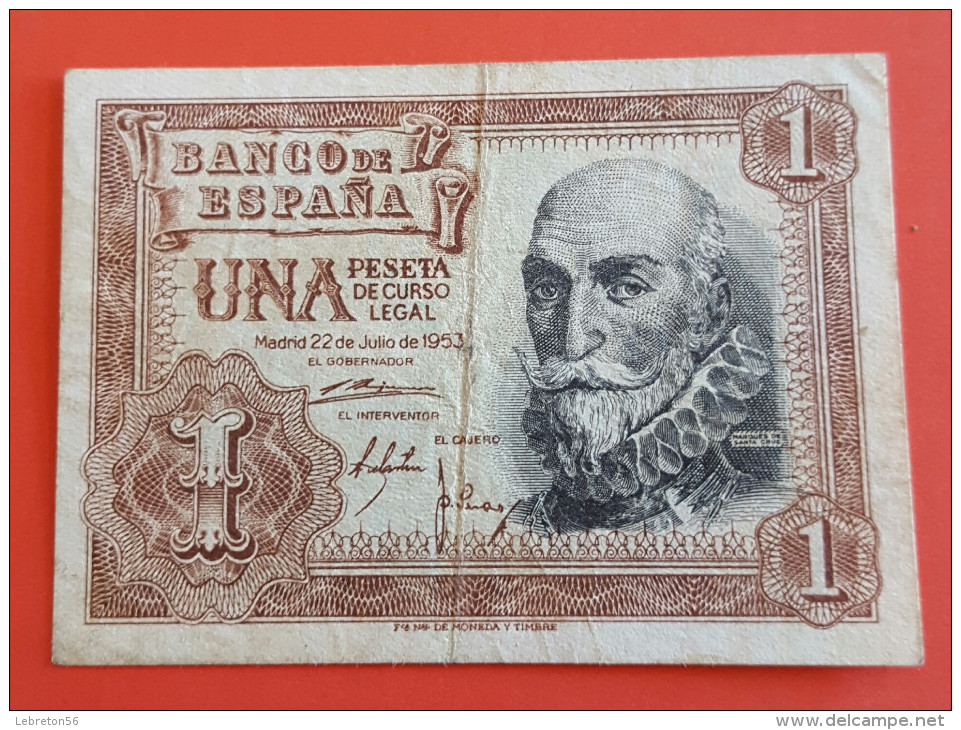 Banque D´ ESPAGNE UN  Pésétas Du 22 Juillet 1953 Joli Voir Les 2 Photos - 1-2 Pesetas