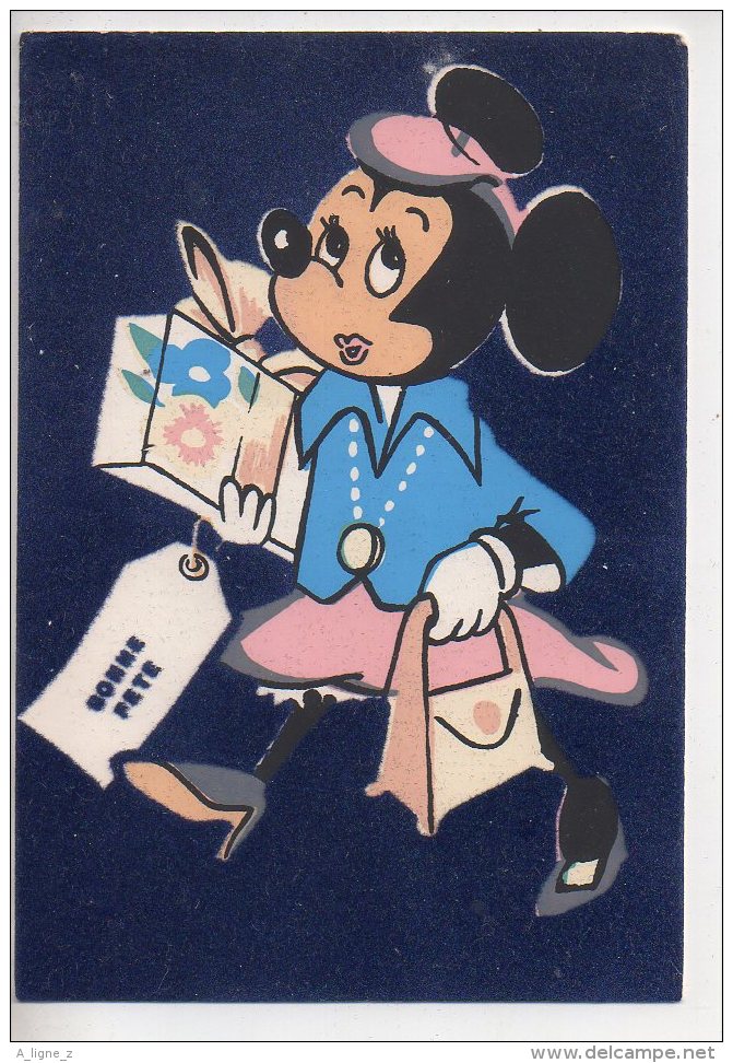 REF 255  : CPSM DISNEY Carte En Velour Minie Mini Minnie Fete - Autres & Non Classés