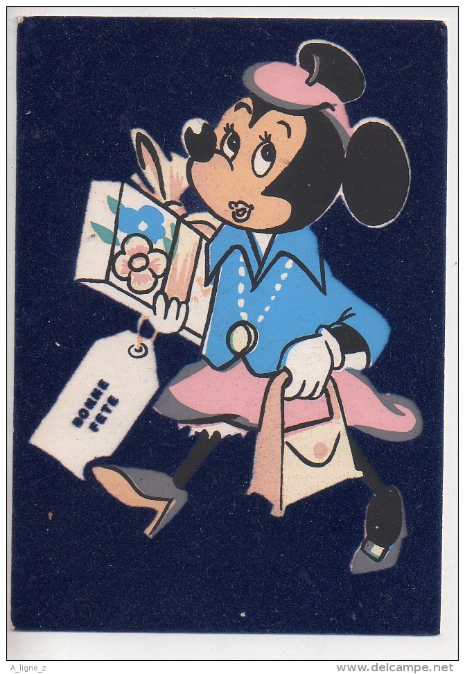 REF 255  : CPSM DISNEY Carte En Velour Minie Mini Minnie Fete - Autres & Non Classés