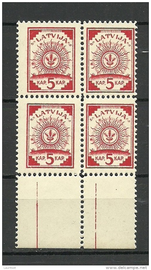 LATVIA Lettland 1918 Michel 2 In 4-Block MNH/MH - Lettonia