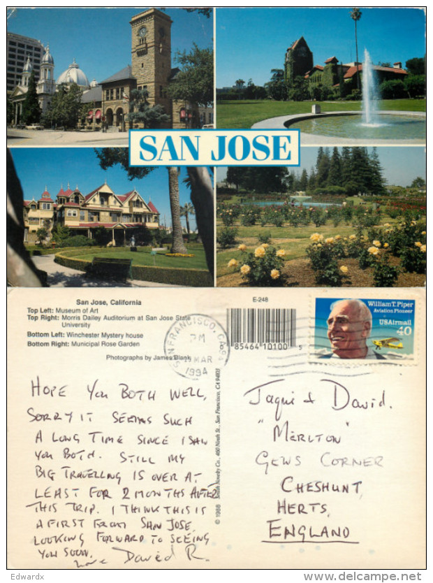 San Jose, California, United States US Postcard Posted 1994 Stamp - San Jose