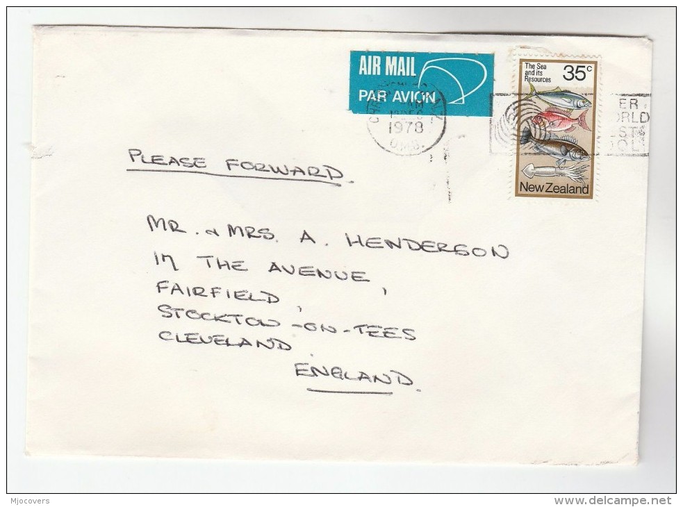 1978 Air Mail NEW ZEALAND COVER 35c  Stamps FISH  To GB Airmail Label - Covers & Documents