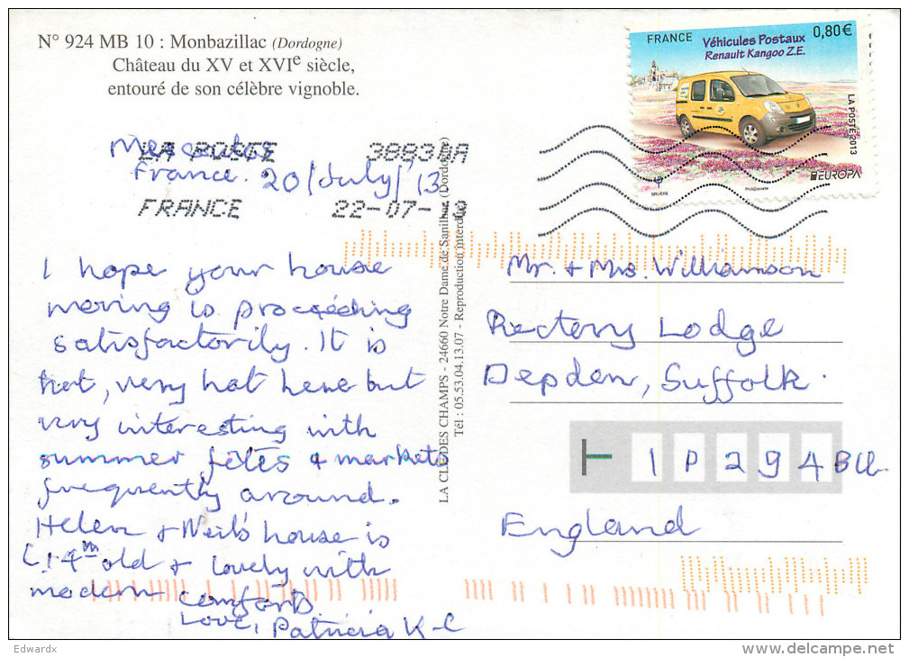 Chateau, Monbazillac, France Postcard Posted 2013 Stamp - Autres & Non Classés