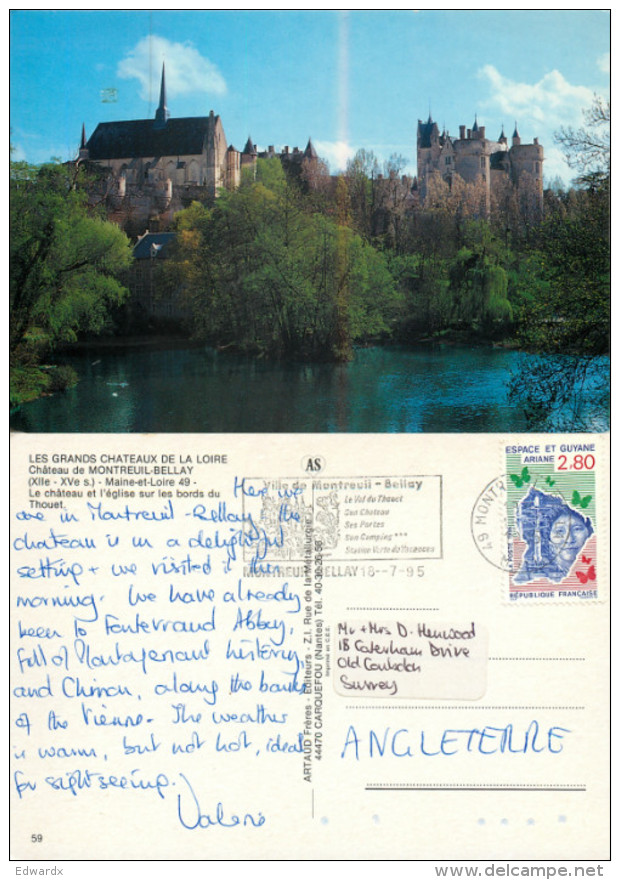 Chateau De Montreuil-Bellay, France Postcard Posted 1995 Stamp - Autres & Non Classés