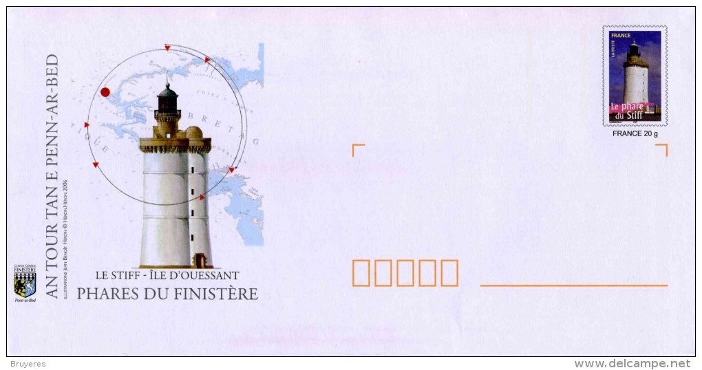 PAP Avec Timbre "Le Phare Du STIFF" Et Repiquage "Phare LE STIFF - Île D'Ouessant - Finistère (29)´" - Phares