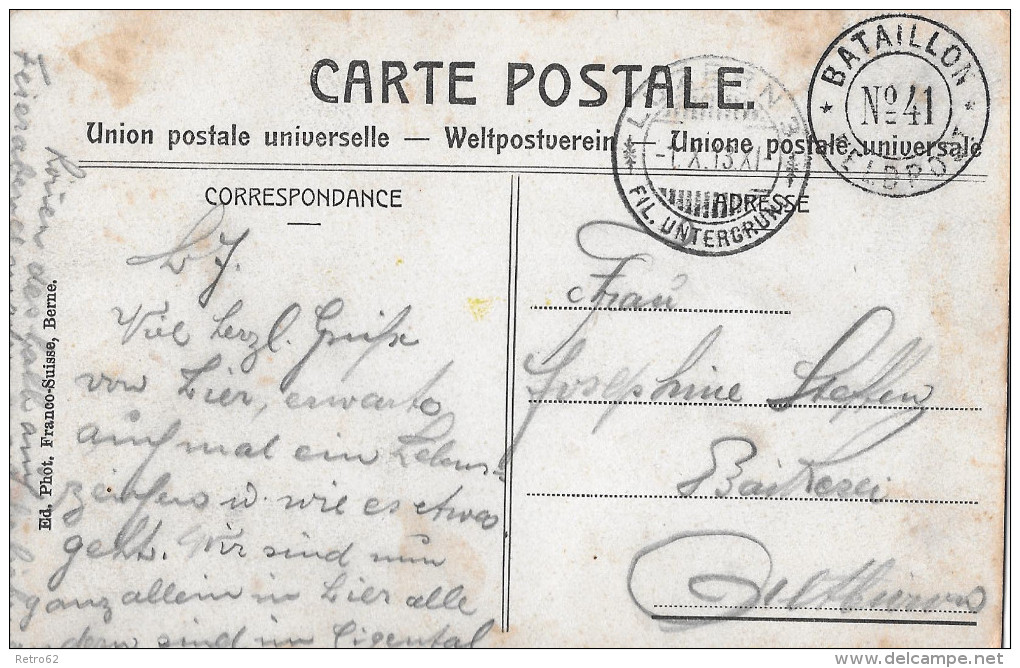 LUZERN &#8594; Hotel Beau-Rivage Anno 1913 &#9658;mit Feldpoststempel Bataillon No.41&#9668; - Lucerne