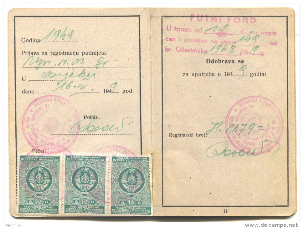 Traffic Booklet For Motorcycle HERCULES, With Chariot, 1946. Yugoslavia, Landmark, Stamp Duty - Documents Historiques