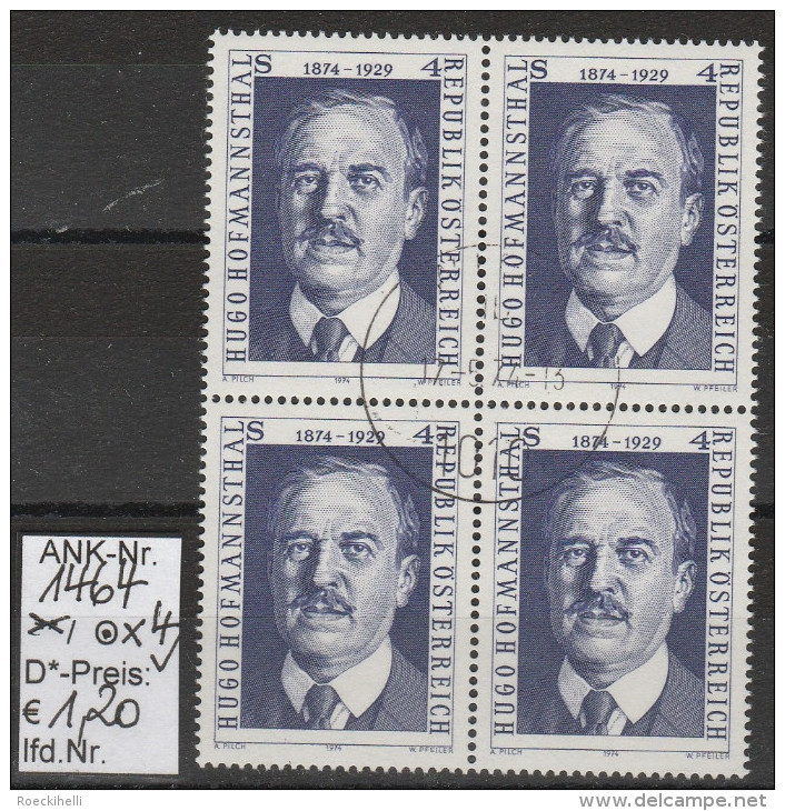 1.2.1974 - SM "100. Geburtstag V. Hugo Von Hofmannsthal" - 4 X O Gestempelt - Siehe Scan (1464o X4) - Oblitérés