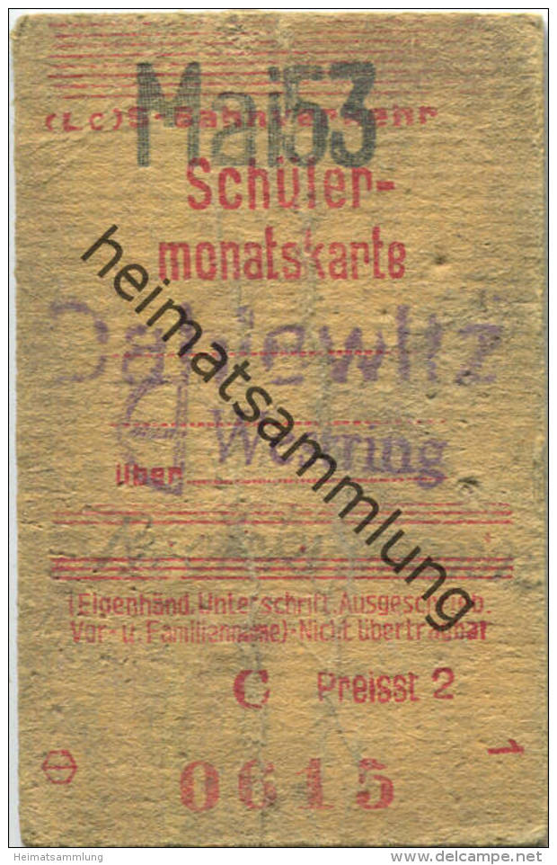 Berlin - Schülermonatskarte - Dahlewitz Westring - Preisstufe 2 1953 - Europa