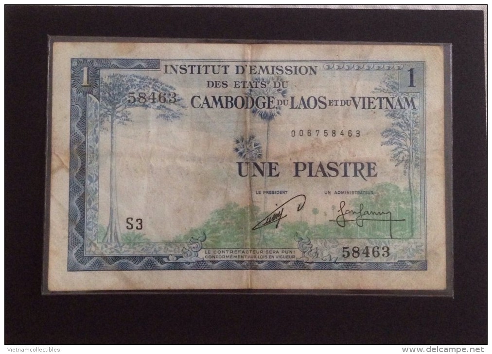 French Indochine Indochina Vietnam Viet Nam Laos Cambodia 1 Piastre VF Banknote 1954 - Pick # 94 / 02 Photos - Indocina