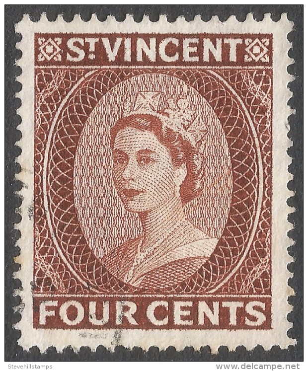 St Vincent. 1953-63 QEII. 4c Used. Mult Script CA W/M. SG 192 - St.Vincent (...-1979)