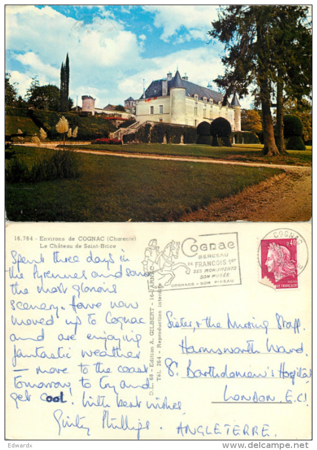 Chateau De Saint-Brice, Cognac, Charente, France Postcard Posted 1969 Stamp - Cognac