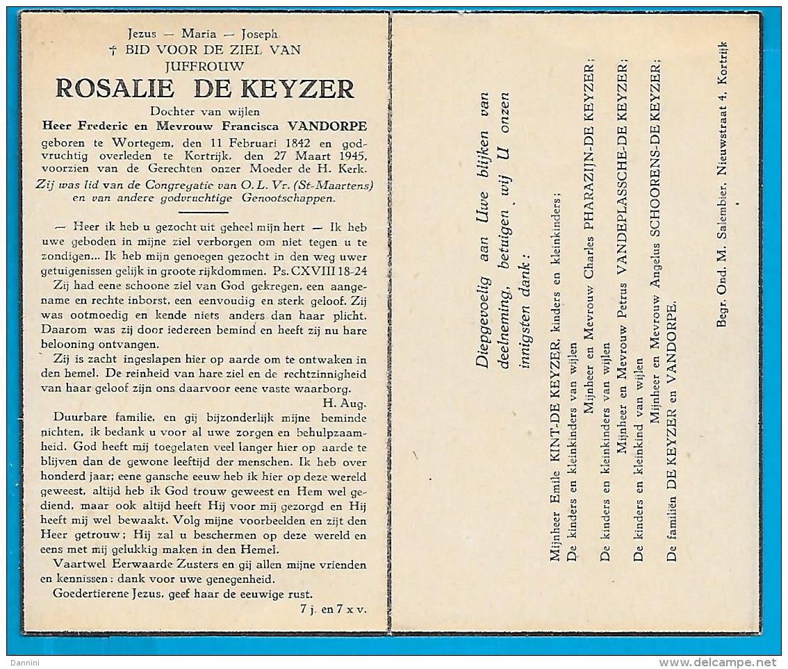 Bidprentje Van Rosalie De Keyzer - Wortegem - Kortrijk - 1842 - 1945 (103 Jaar) - Imágenes Religiosas