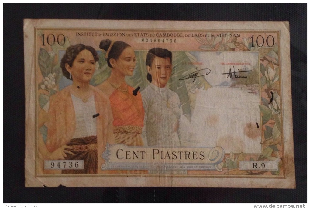 Indochine Indochina Viet Nam Vietnam Laos Cambodia 100 Piastres Banknote 1953 - P#108/ 02 Images - Indochina