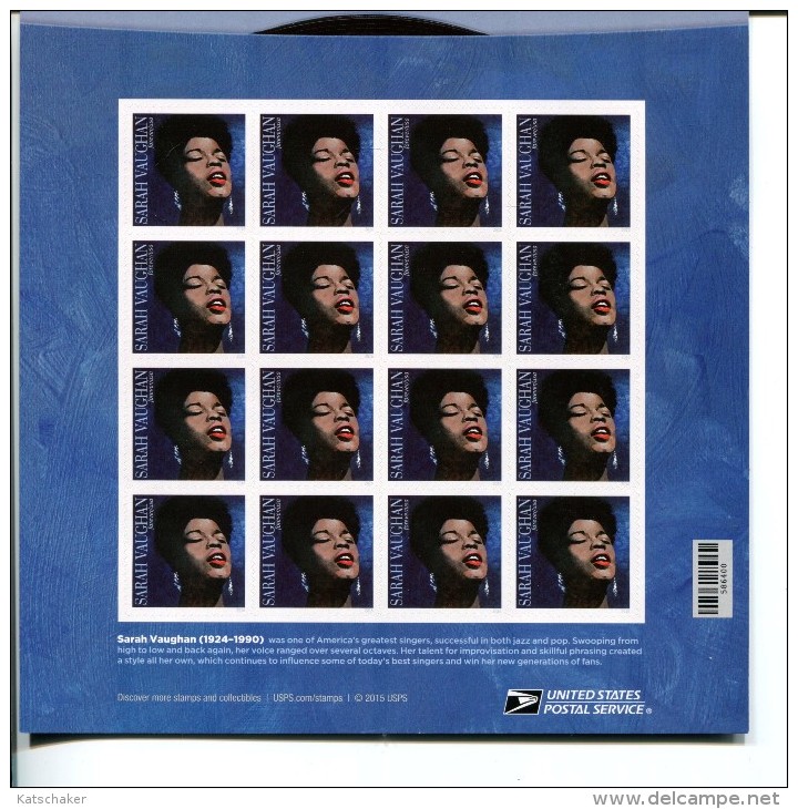 USA  Xxx Mnh  SCOTT 5059 MUSIC ICONS SARAH VAUGHAN SINGER PANE OF 16 - Neufs