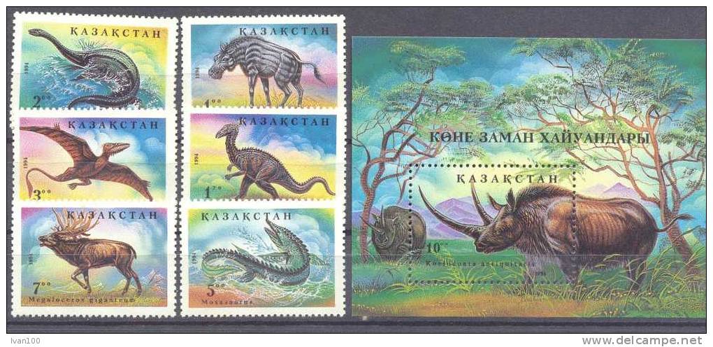 1994. Kazakhstan, Prehistoric Animals, 6v + S/s,  Mint/** - Kazakhstan